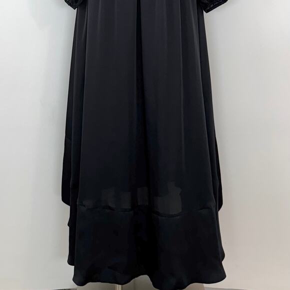 Monique Lhuillier ML Navy Satin Dress High-Low Long Sleeve V-Neck 4 NWT - Picture 13 of 16